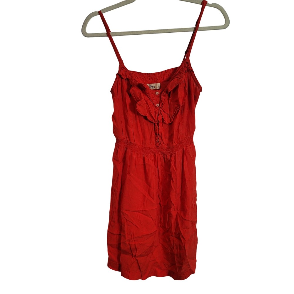 Hollister Womens Red Ruffle Smocked Waist Mini Dress Sleeveless Viscose Small‎